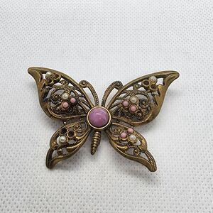 Vintage West Germany Gold, Pink, & White Butterfly Brooch